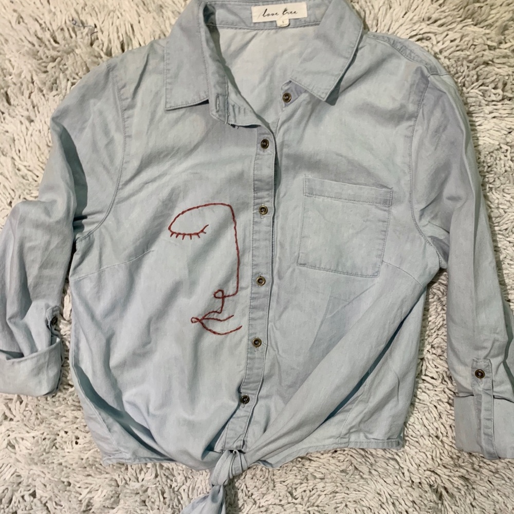 Embroidered Abstract Face Shirt